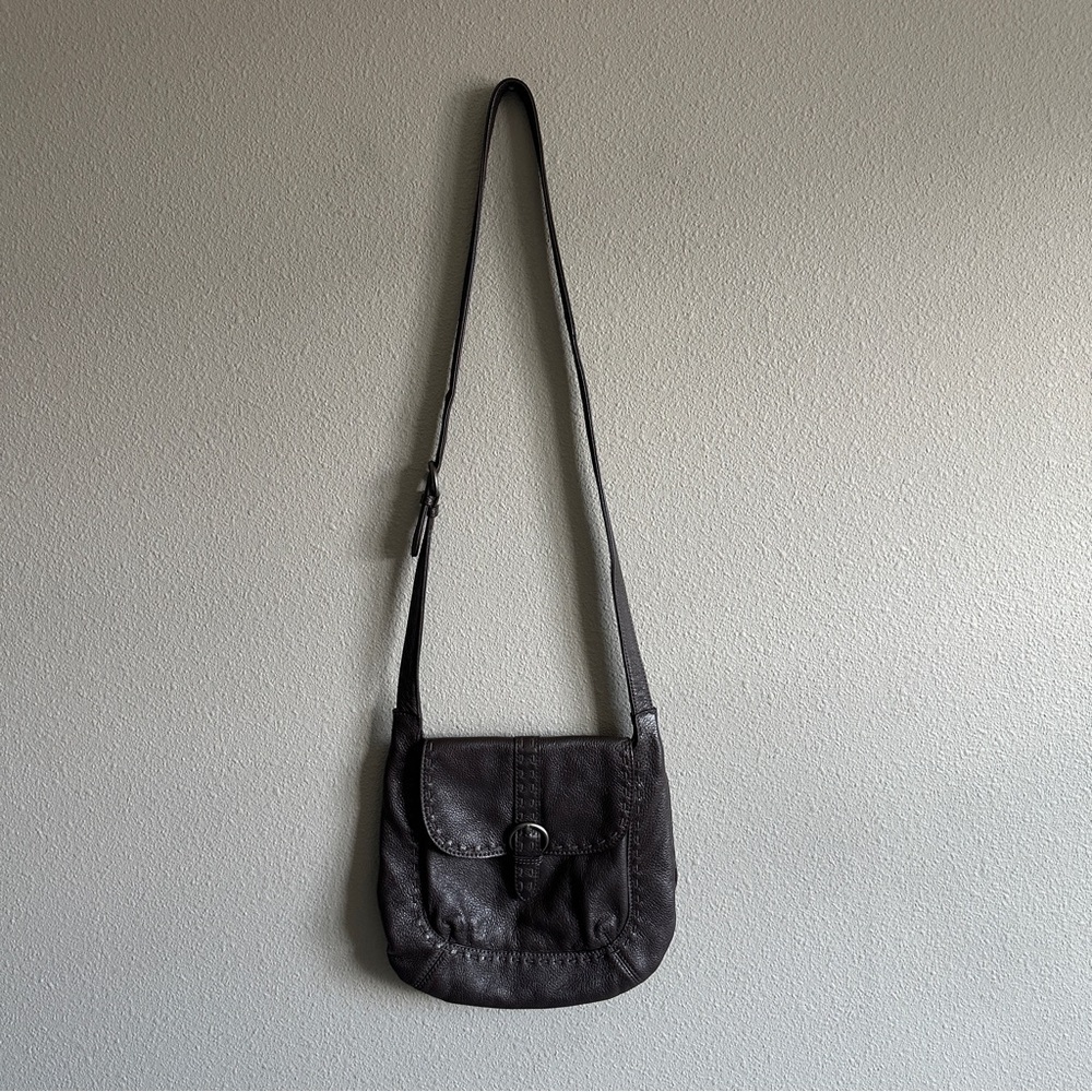 J. Jill Brown Leather Stitched Shoulder Crossbody Bag